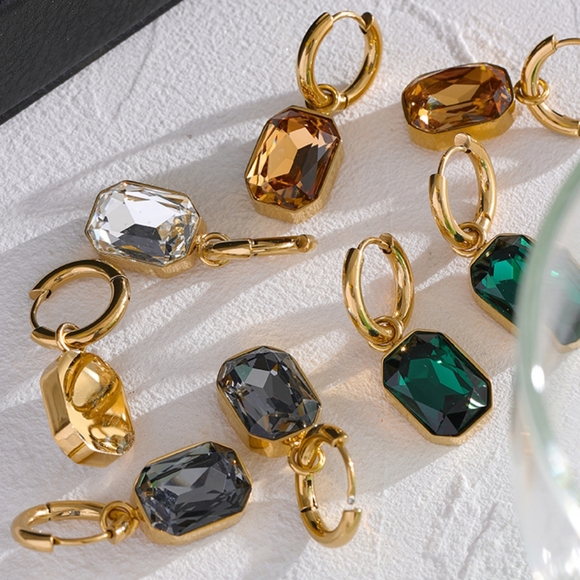 COPY - CHARM STAINLESS STEEL SQUARE DANGLE EARRINGS - Picture 2 of 7